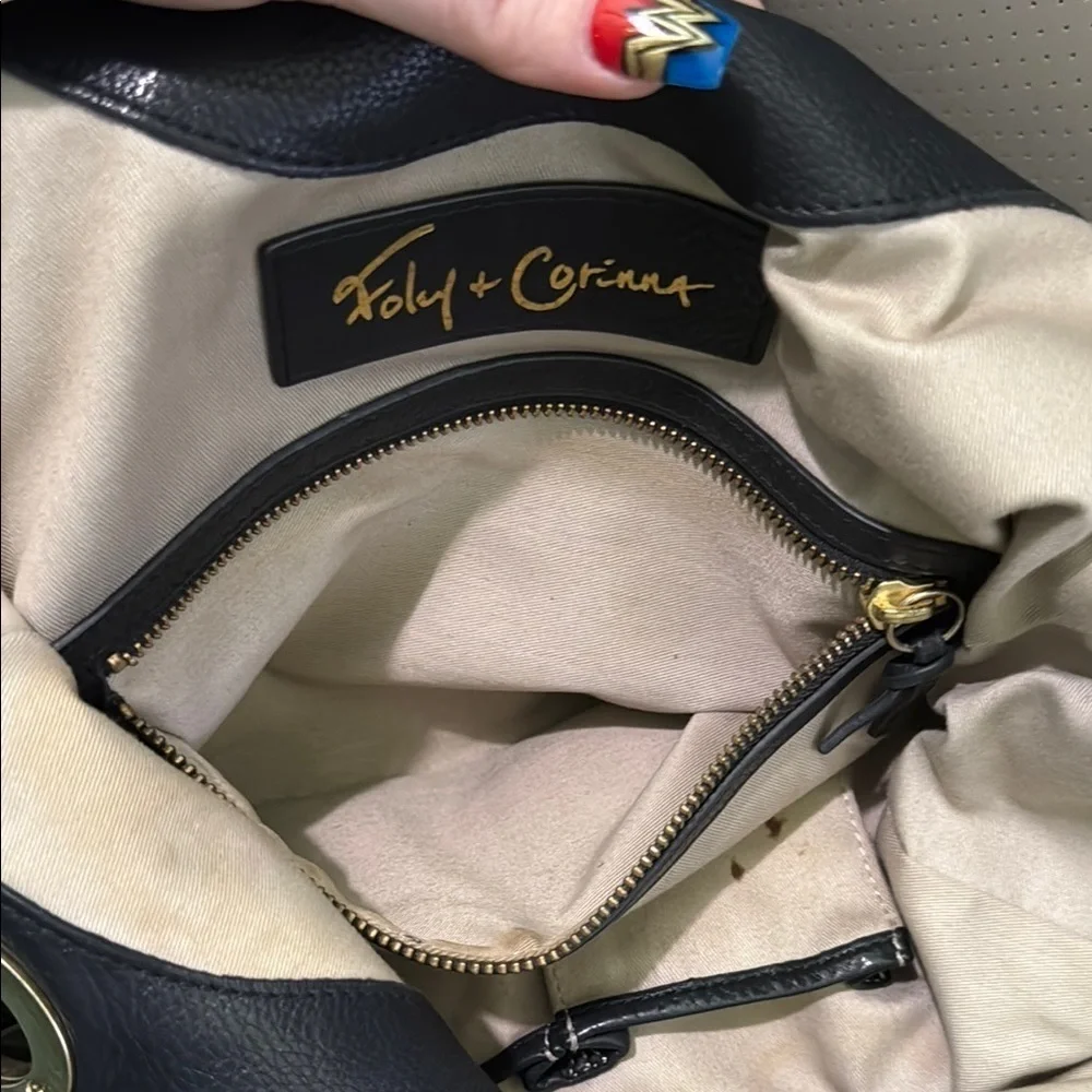 Foley + Corinna Black and Gold Leather Shoulder Bag